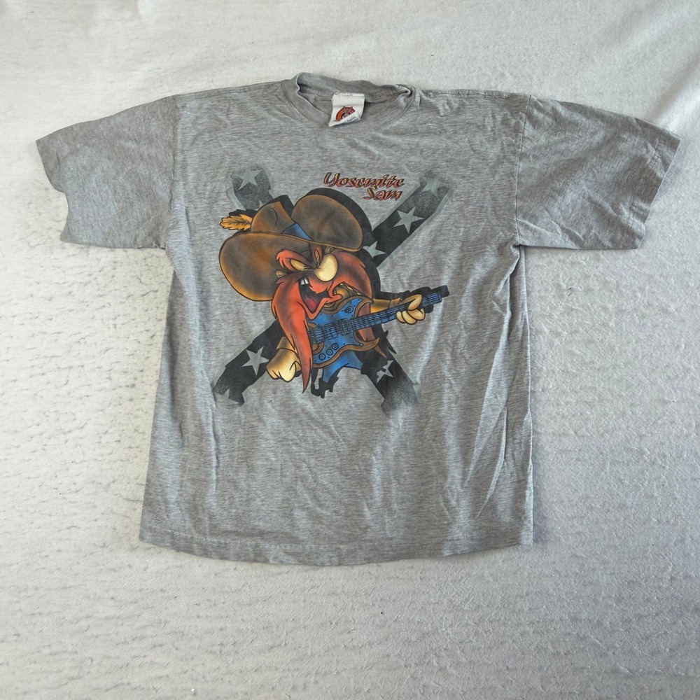 Looney Tunes Yosemite Sam T-Shirt Mens XL Gray Graphic Rebel Flag Guitar